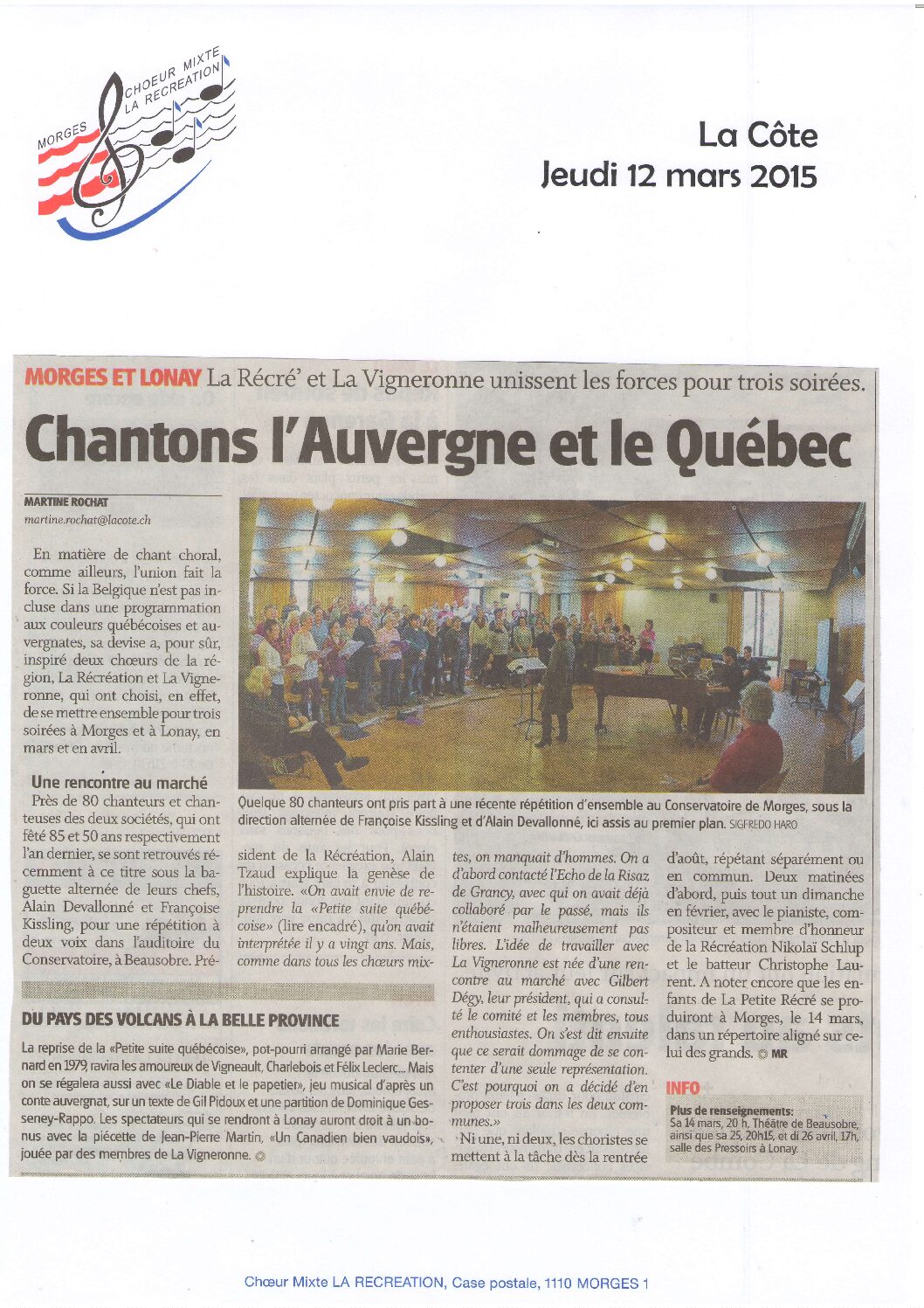 Chantons l&rsquo;Auvergne et le Québec