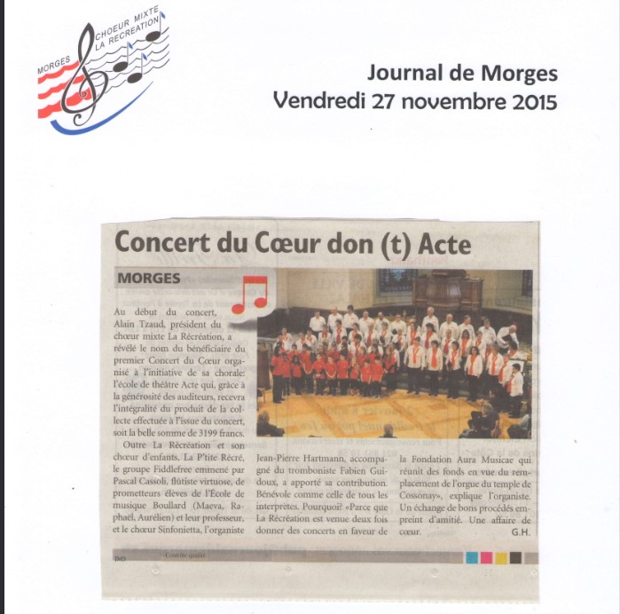 Journal de Morges : Concert du Cœur don(t) Acte