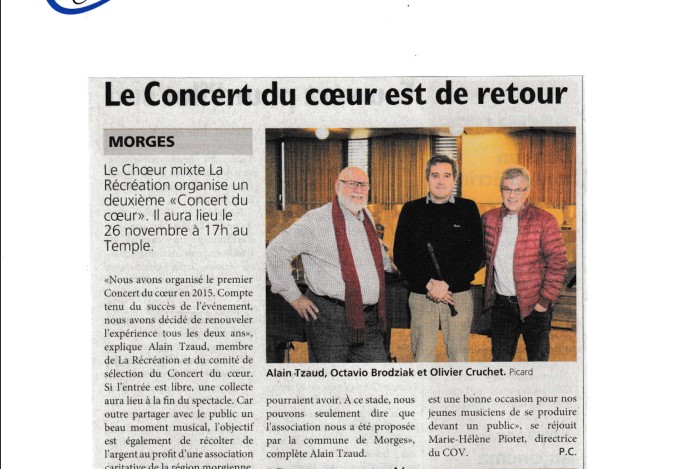 Journal de Morges : le Concert du Cœur est de retour