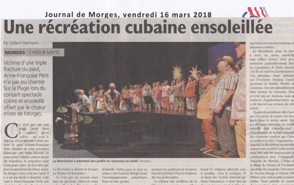 Journal de Morges : soirée du 10 mars 2018 de La Récrée