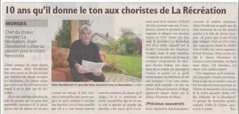 Journal de Morges : dix ans à donner le ton aux choristes