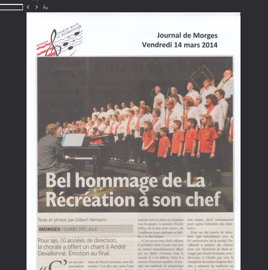Journal de Morges : hommage de La Récréation à son chef