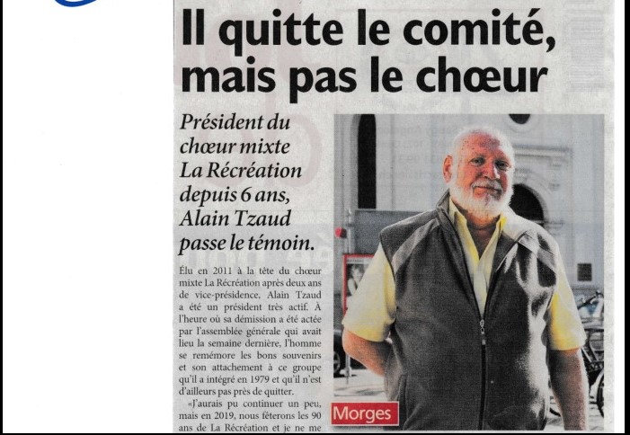 Journal de Morges : il quitte le Comité mais pas le chœur