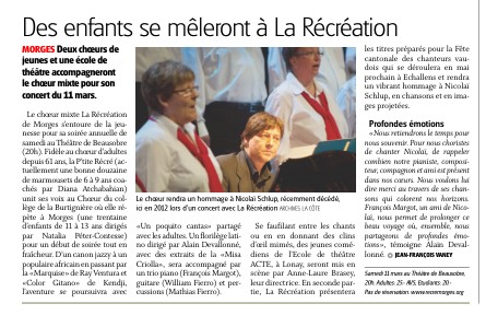 La Côte : annonce de la soirée du 11 mars 2017