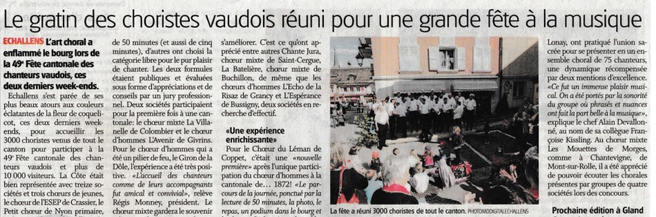 La Côte : 49e Fête cantonale des chanteurs vaudois à Echallens